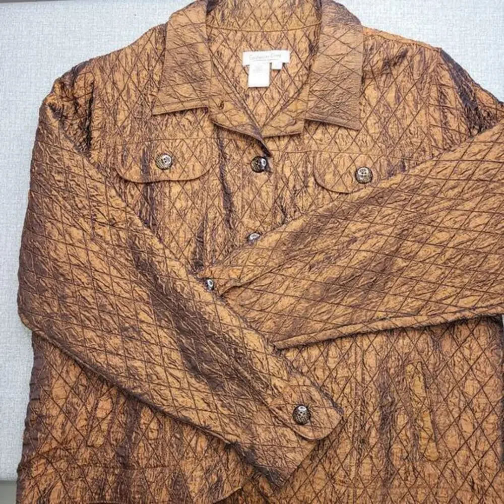 Coldwater Creek Womens Blazer‎ Size Large Bronze Brown Crinkle Fabric Jacket